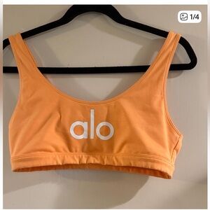 ALO Yoga Peach Scoop Neck Sports Bra with White Logo